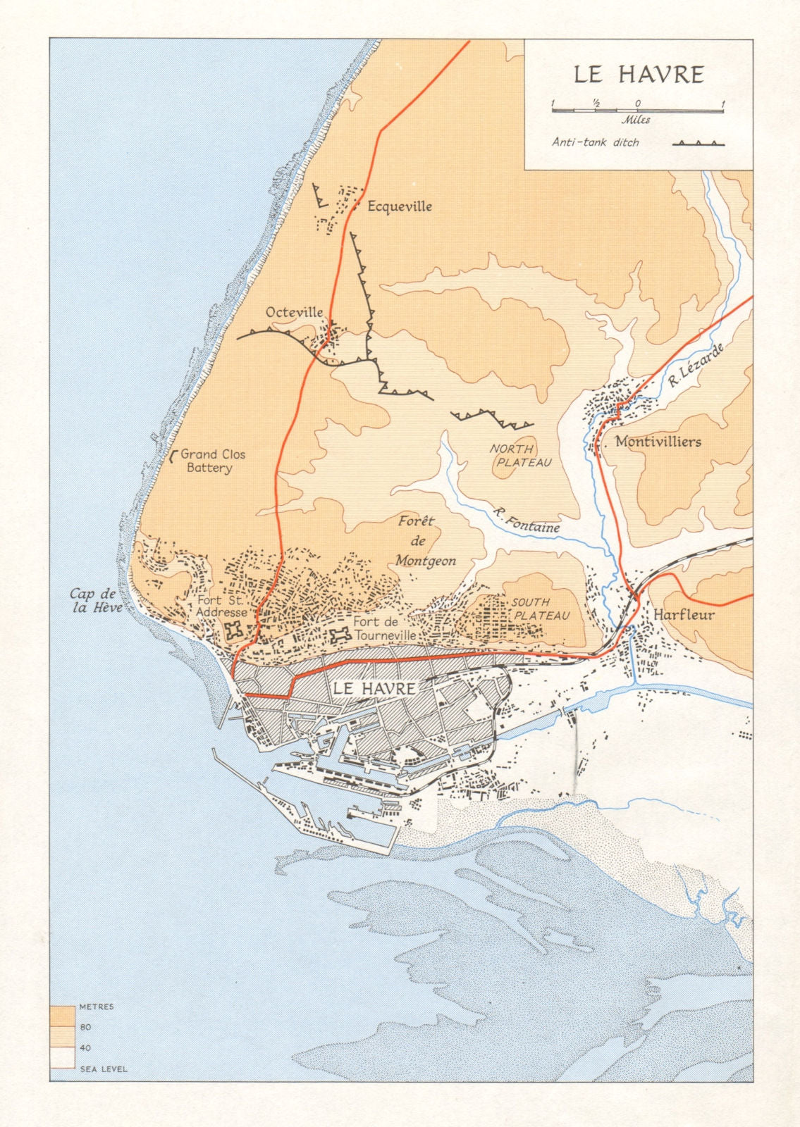 Le Havre town city plan in 1944. Seine-Maritime. Second World War 1968 old map